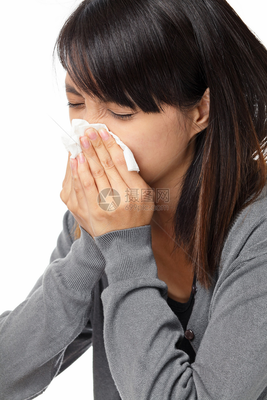 喷打妇女流感女孩治疗白色喷嚏感染过敏鼻子生活疾病图片
