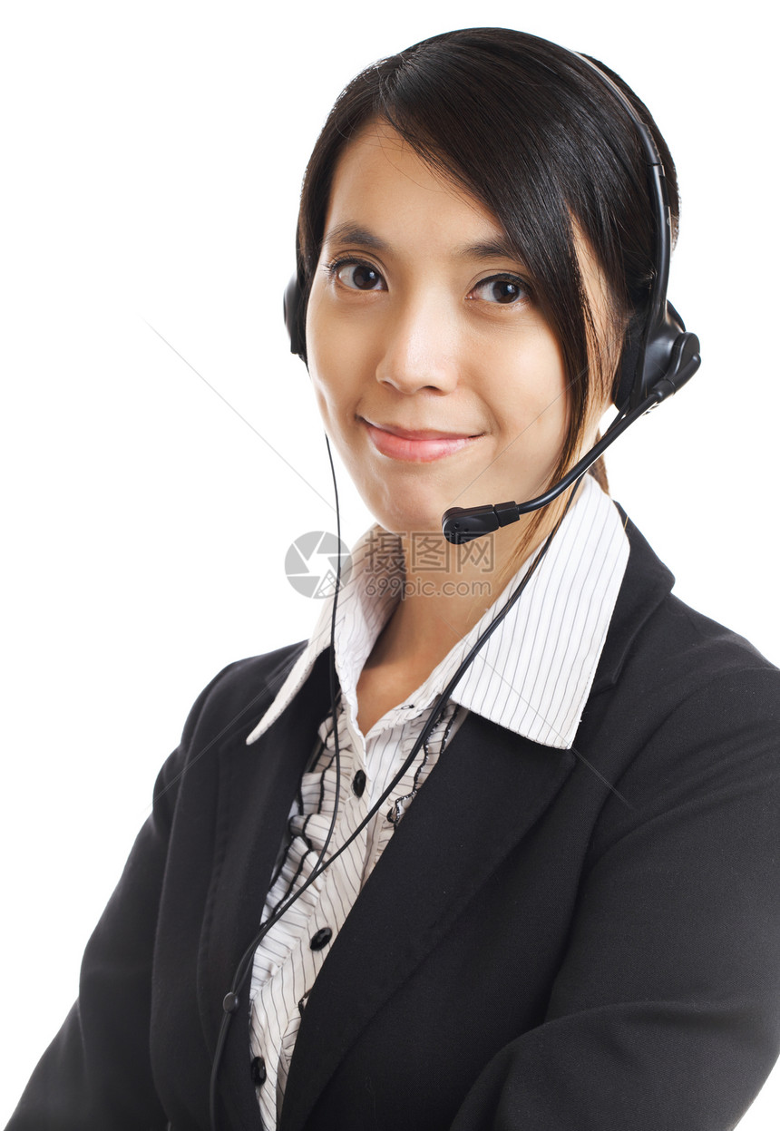 呼叫带耳头的中枢女商务人士女孩互联网接待员商务技术顾问服务工作顾客快乐图片