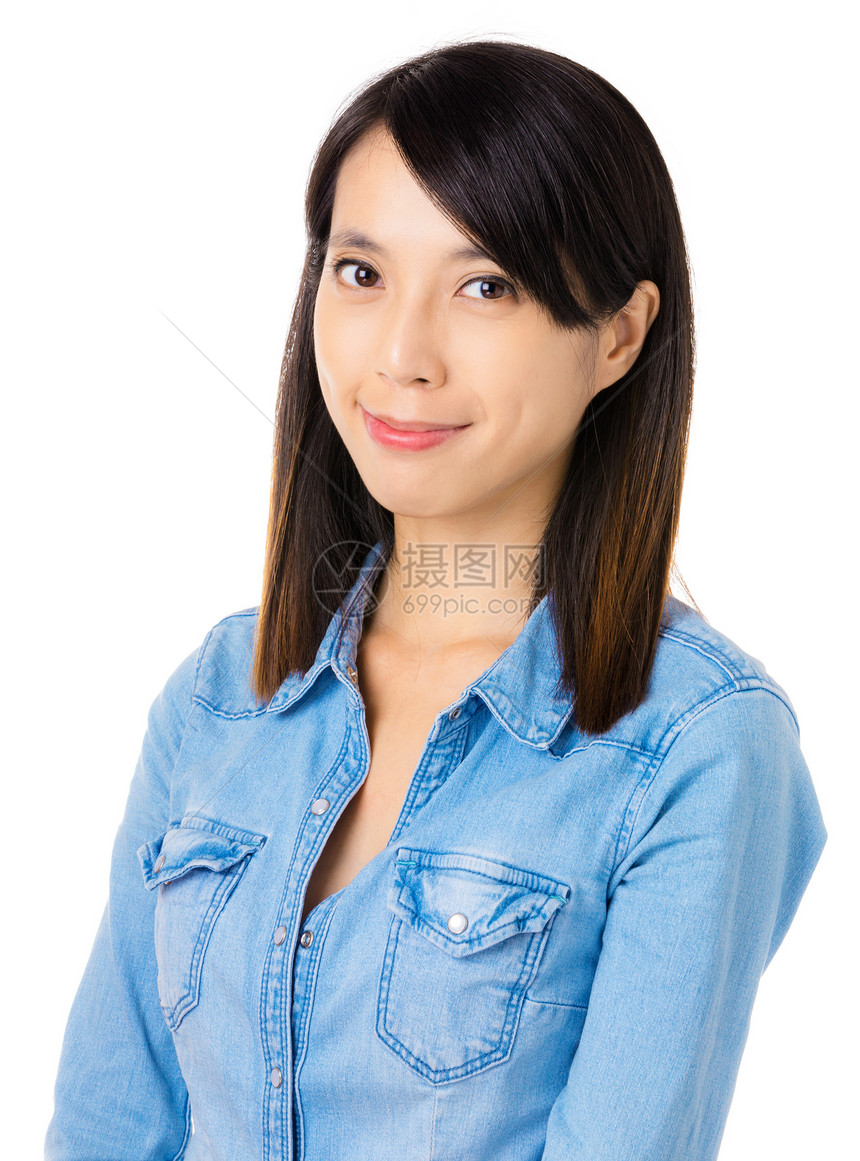 亚裔妇女短发女士女子女人白色女性微笑图片