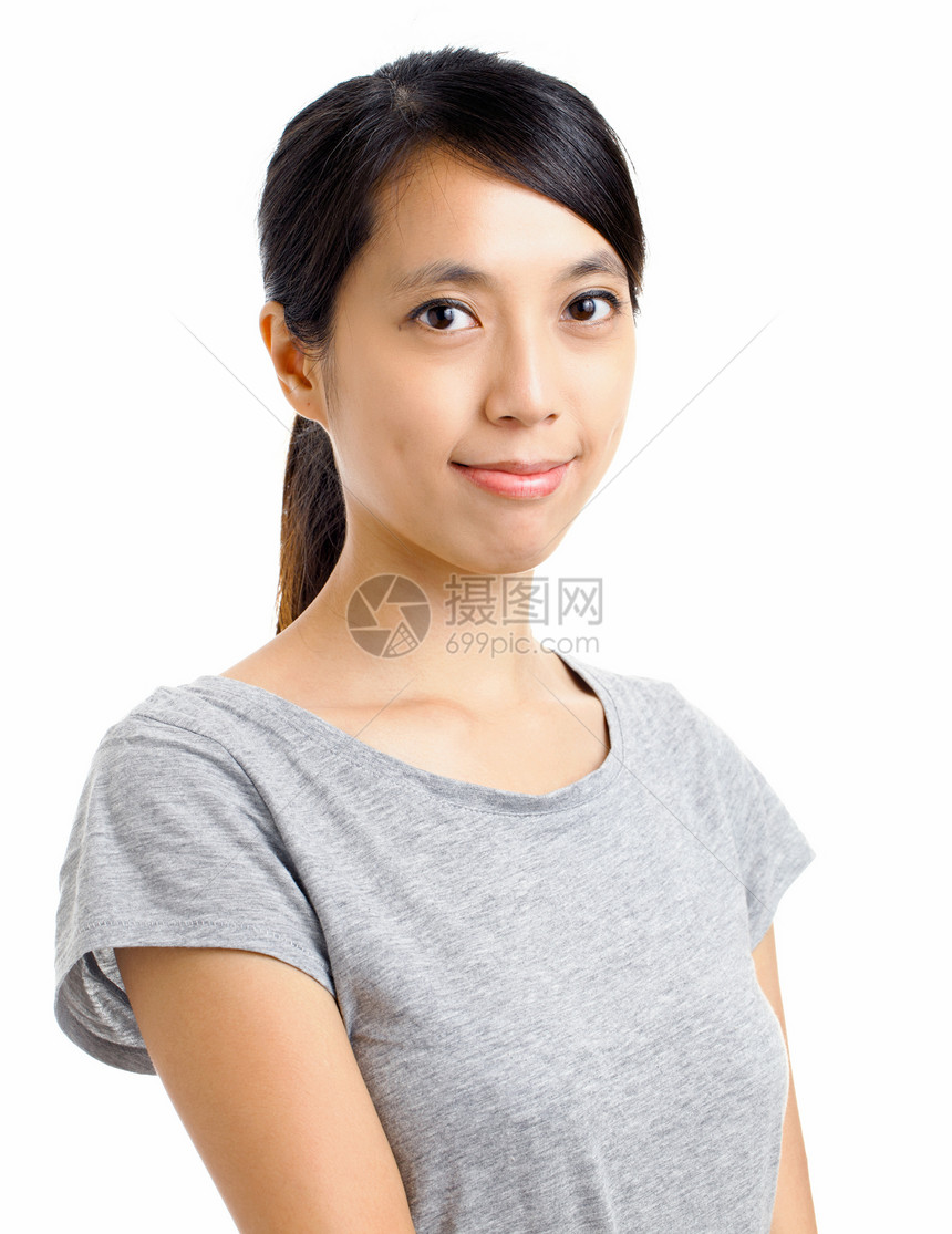 带着微笑的亚洲妇女关系女性青少年头发因果女士女孩白色棕色图片