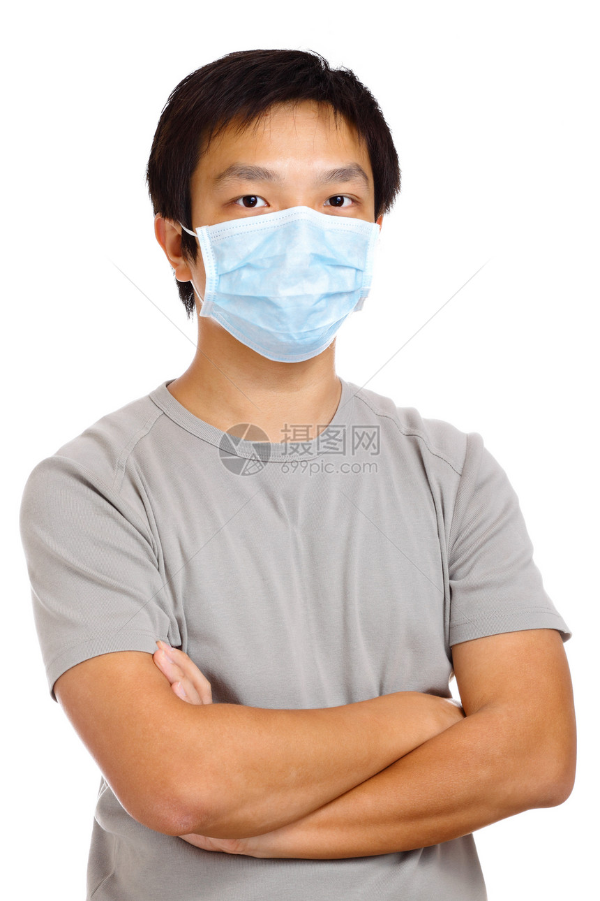 男子戴面具白色疾病流感眼睛男性成人感染男人图片