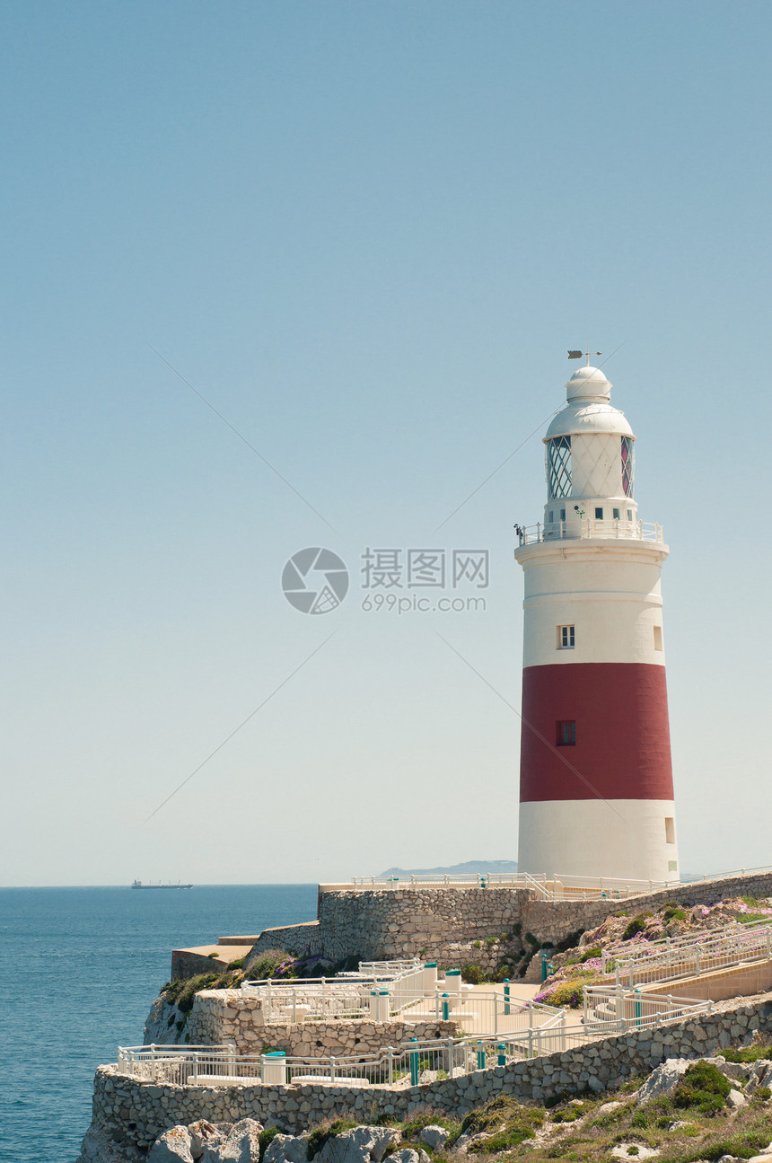 直布罗陀灯塔房子安全石头地平线地标历史风景建筑蓝色岩石图片