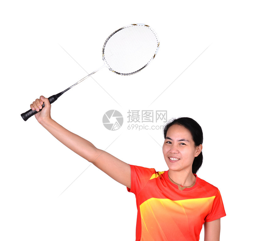 在白背景中孤立的羽毛球玩家游戏成人活动女孩锻炼喜悦白色运动闲暇乐趣图片