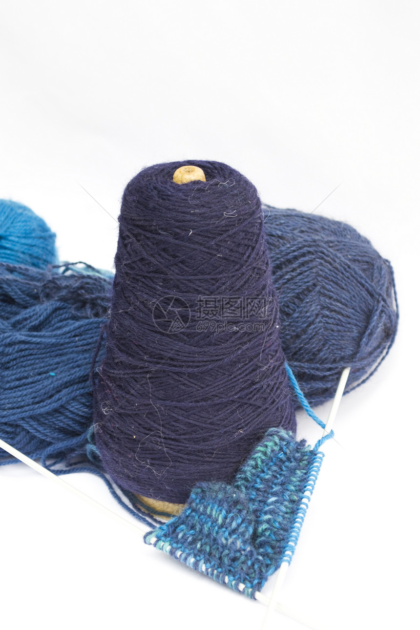 蓝羊毛织物缝纫针织棉布针线活创造力纺织品细绳蓝色工艺图片