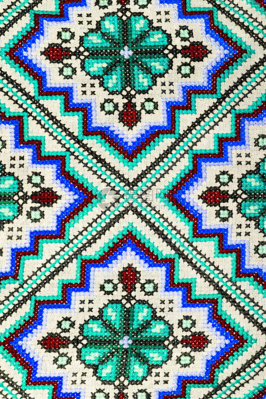 画布上的十字针刺绣艺术民间装饰亚麻餐巾纸文化纺织品风格手工针织图片