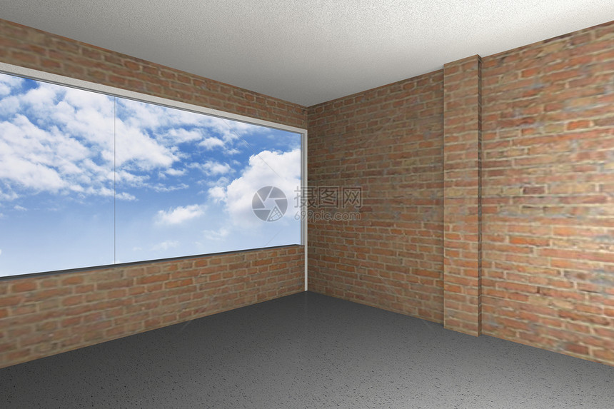 带有砖墙的空房间木头天花板天空房子柱子石头窗户建筑建筑学划痕图片