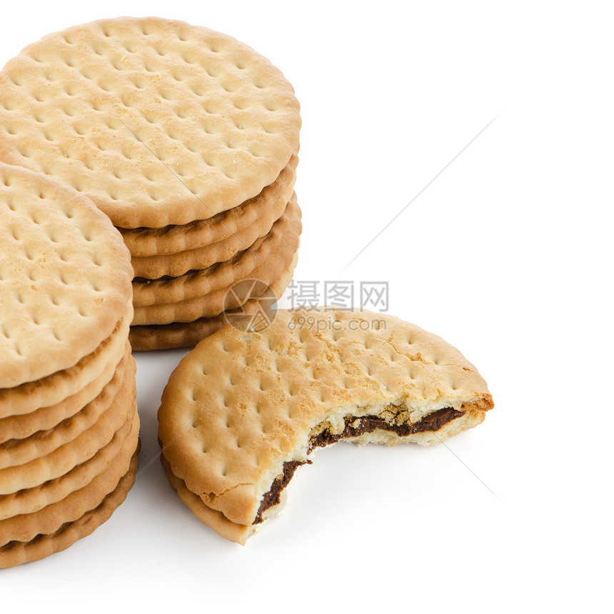 桑威奇饼干和巧克力填充糕点馅饼饼干可可奶油甜点饮食面包早餐小吃图片