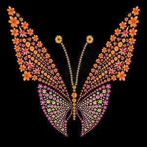 花蝴蝶剪影植物绘画粉色插图乐趣黄色绿色橙子曲线红色背景图片