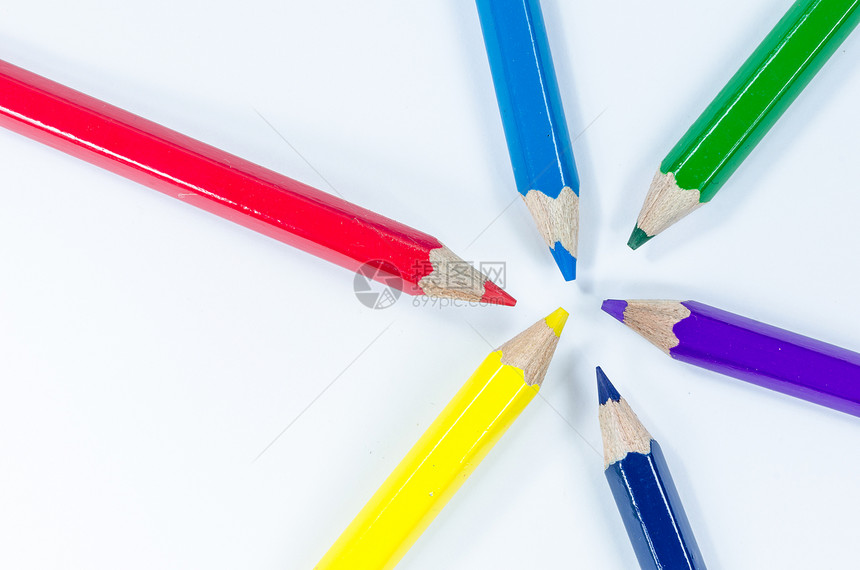 彩色铅笔蜡笔红色光谱青色木头绿色蓝色教育白色团体棕色图片
