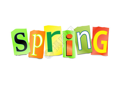 春季概念打印字母插图绿色季节黄色白色背景图片