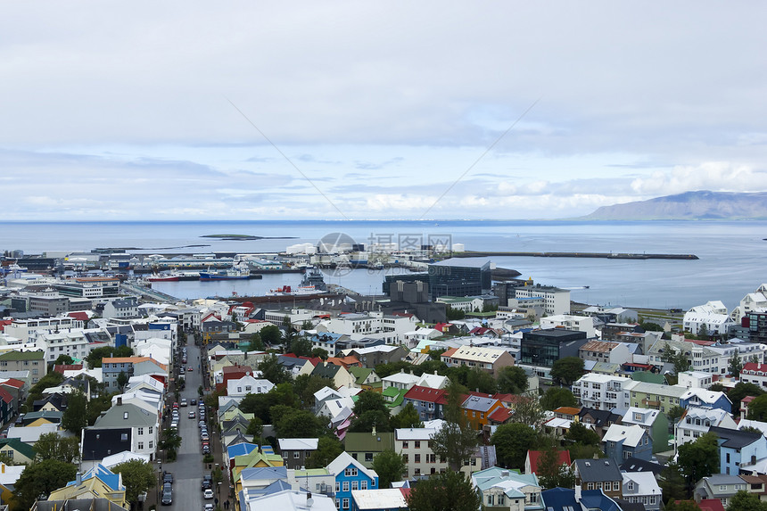 冰岛雷克雅未克市天线街道中心天际旅行峡湾海洋首都场景建筑学图片