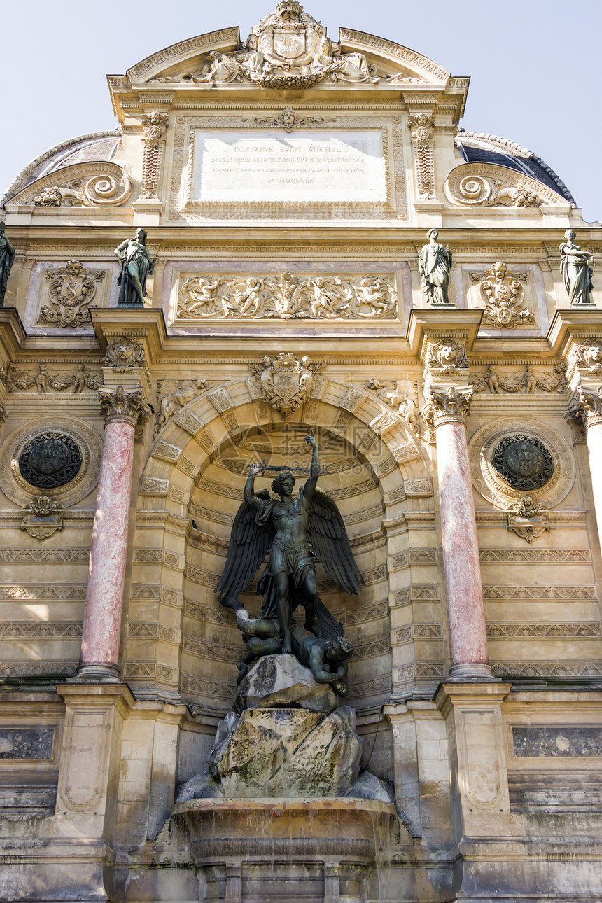 圣迈克尔喷泉 法国巴黎大天使历史建筑学帝国宗教历史性数字雕像雕塑吸引力图片