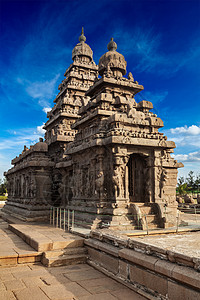 泰米尔纳德邦Shore寺庙     泰米尔纳德省的世界遗产遗址石头纪念碑废墟文明建筑概念砂岩建筑学背景