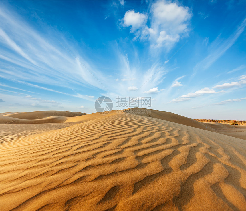 印度拉贾斯坦邦Thar沙漠的Dunes风景旅行土地沙丘观光沙漠日光天空旅游日落图片