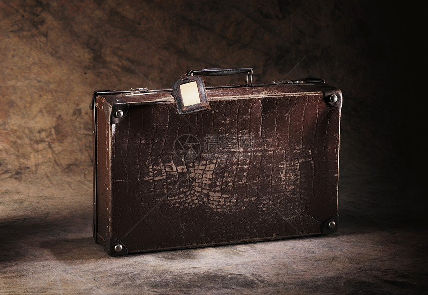 旧手提箱行李棕色古董乡村旅行标签图片