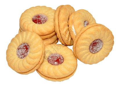 道奇Jam 填充饼干育肥小吃圆形饮食白色背景