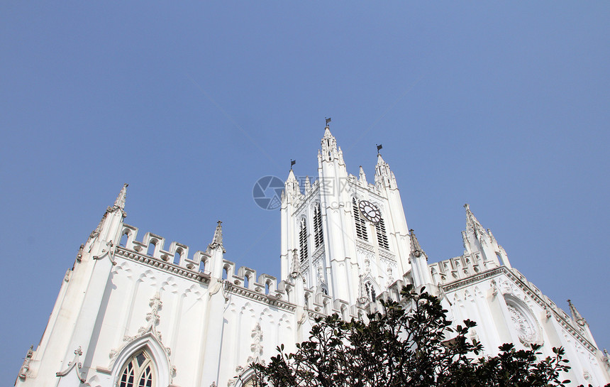 圣保罗大教堂 加尔各答地标天空建筑教会蓝色窗户宗教建筑学历史性文化图片