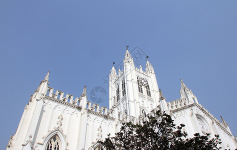 圣保罗大教堂 加尔各答地标天空建筑教会蓝色窗户宗教建筑学历史性文化背景图片