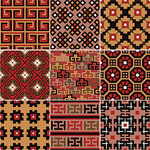 中国无缝中国突厥群岛模式几何马赛克平方地毯几何学装饰品橙子纺织品风格装饰插画