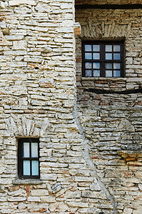 旧房子窗框石工窗扇住宅砌体玻璃窗户建筑石墙石方高清图片
