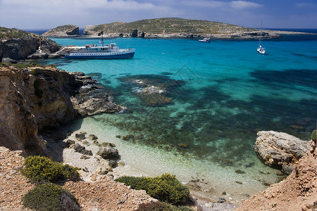 蓝色泻湖  科米诺  马耳他海湾旅游蓝色风景旅行背景图片