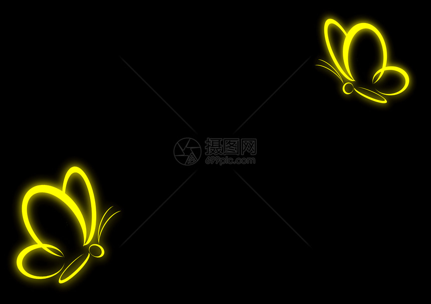 黑色背景的黄蝴蝶Name彩虹植物红色树叶黄色插图火花墨水图片