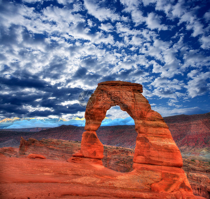 美国Moab Utah国家公园蓝色天空砂岩地平线干旱悬崖国家旅行地质学编队图片