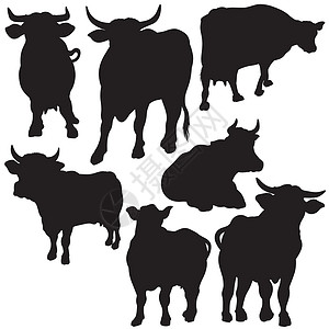 黑色剪贴画阴轮小牛农场剪影收藏草图动物家畜手绘曲线乳房插画