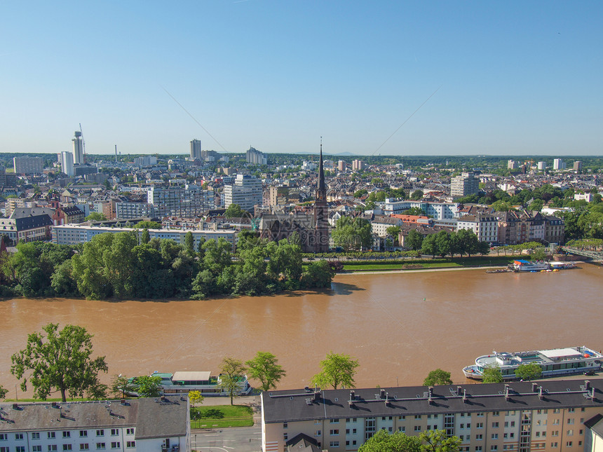 法兰克福的空中观景全景联盟建筑学天际纪念碑地标中心城市图片