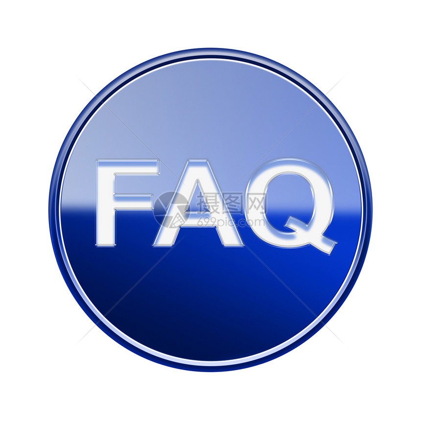 FAQ 图标光滑的蓝色玻璃 在白色背景上隔离图片