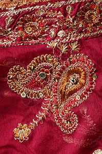 印面织物金子粉色红色薄纱奢华绣花刺绣紫色珠子装饰高清图片