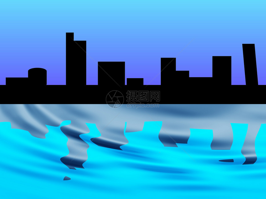 城市天线插图建筑物蓝色天际波浪天空摩天大楼图片
