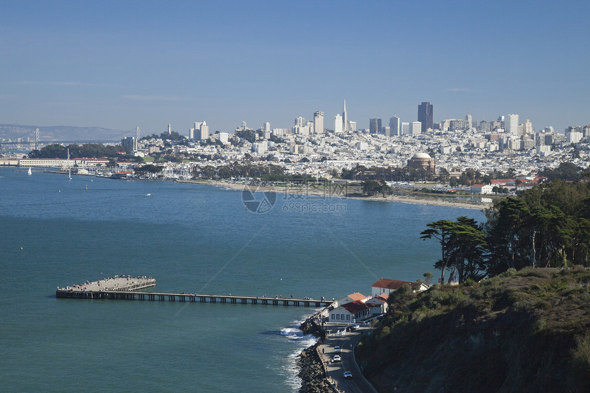 旧金山全景中心旅行市中心蓝色天际天空街道景观商业海滩图片