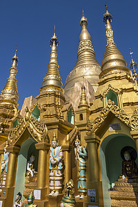 大金塔  仰光  缅甸 缅甸地标观光旅行寺庙旗帜数字佛教徒旅游金子佛塔背景图片