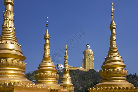 缅甸布尔马旅行山坡旅游佛塔文化雕像宝塔宗教数字崇敬背景图片