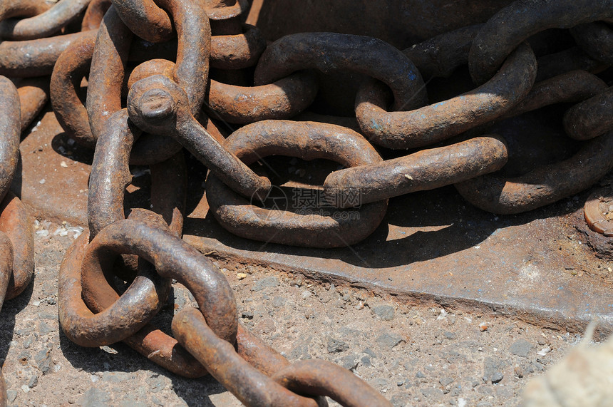 鲁斯铁链宏观链接金属团体棕色力量安全材料工业图片