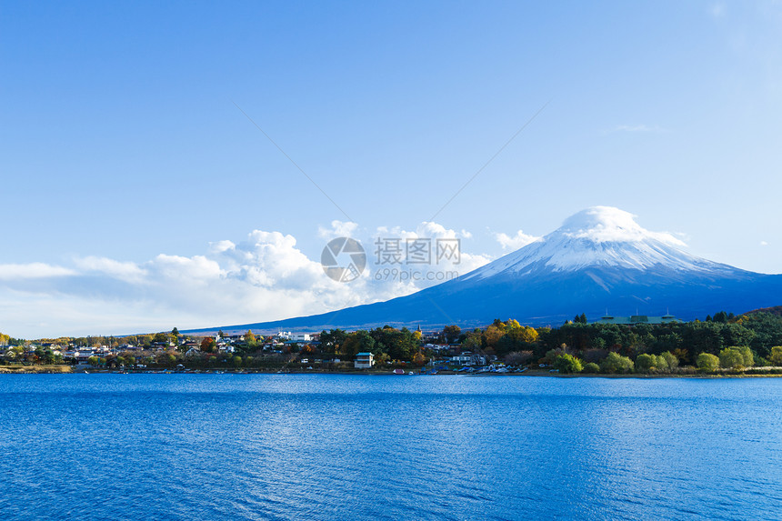 富士山和湖火山顶峰植物公吨图片