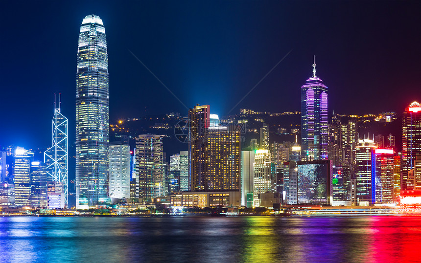 香港晚上的天线金融建筑商业天际办公楼大楼公司港口城市企业图片