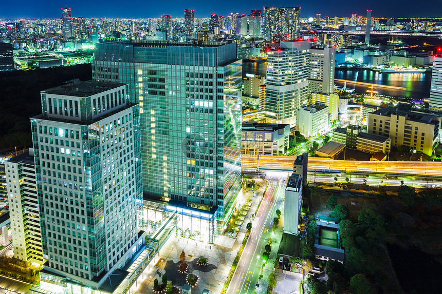 晚上东京市风景城市建筑学景观金融大楼建筑物场景高楼港区鸟瞰图图片