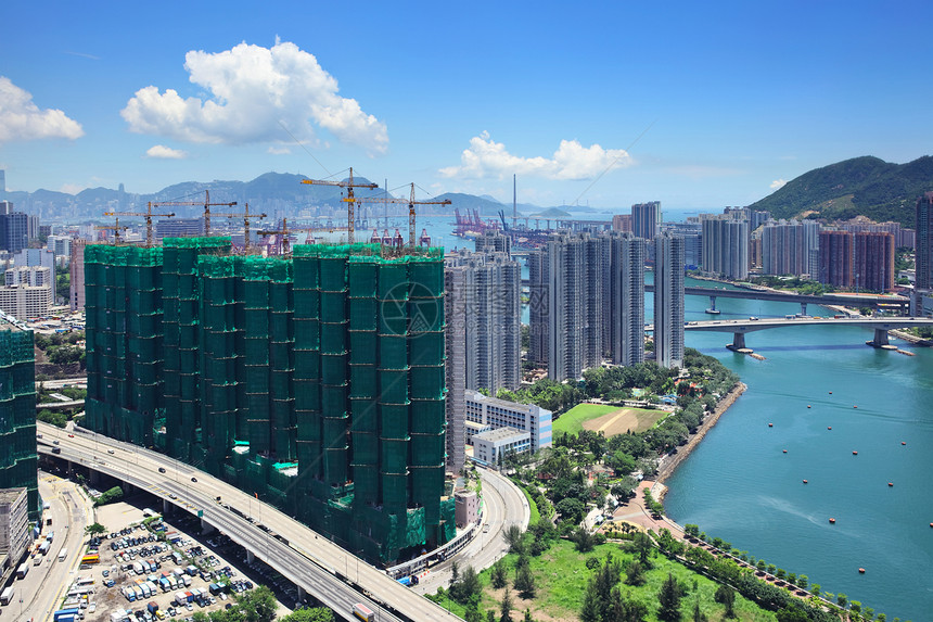 香港住宅区香港特区居所住宅区市中心景观城市住房鸟瞰图天线建设公寓楼图片