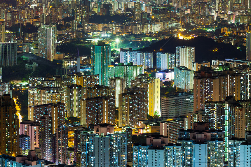 香港之夜住宅天线房屋民众市中心公寓景观鸟瞰图公寓楼住房图片