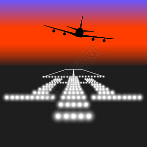 着陆灯 矢量插图喷射旅行客机货物方法日落民间空气飞机场速度背景图片