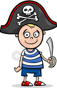 化妆剪贴画穿着海盗服装漫画的男孩插画