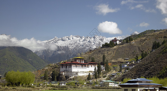 不丹王国佛教徒旅游旅行寺院风景地标建筑学山脉宗教高清图片