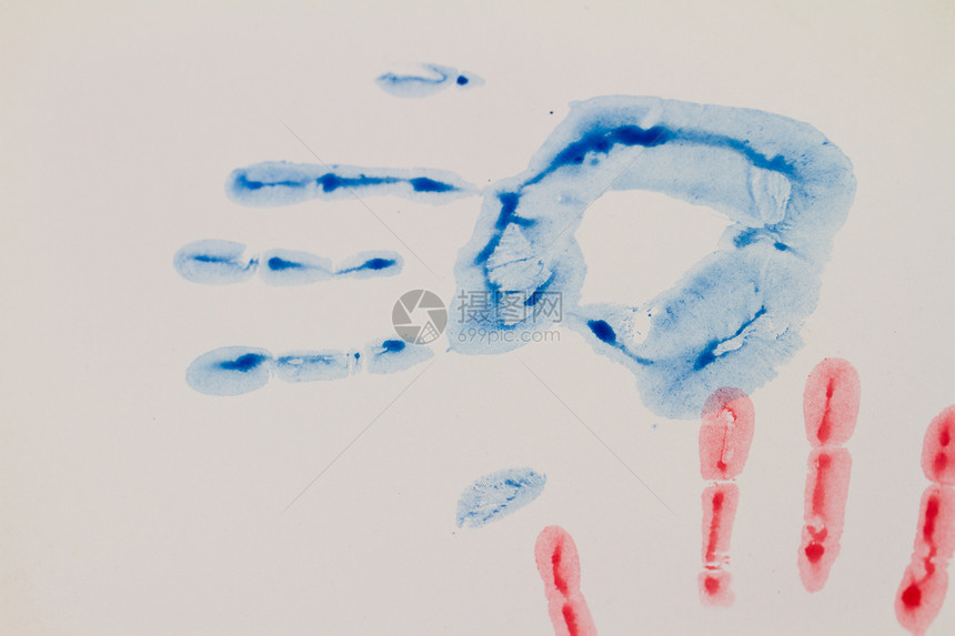 蓝色和红色手印形状插图创造力手指艺术棕榈皱纹刷子读者白色打印图片