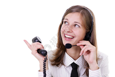 免提电话美丽的年轻女子工人服务商务电话微笑耳机生意人笑脸商业女士背景