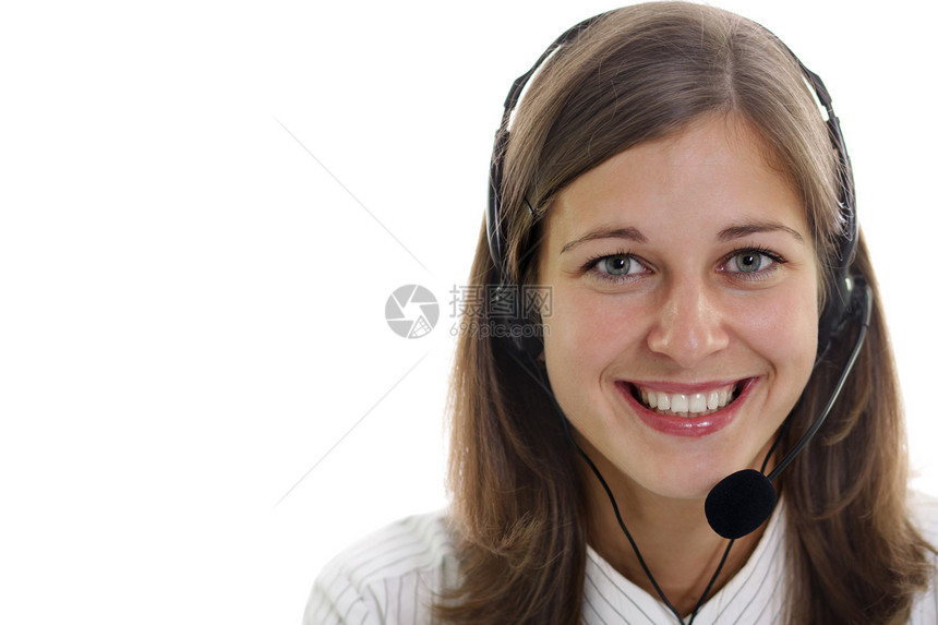 美丽的年轻女子服务台商务顾问工人咨询服务女性销售量笑脸女士图片
