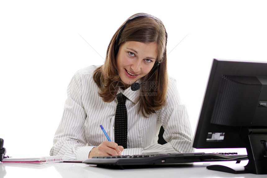 美丽的年轻女子商业工作室秘书中心咨询工人微笑销售量人士工作图片