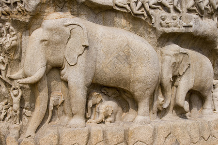 印度动物雕塑岩石游客文化雕刻低音旅行石头旅游高清图片