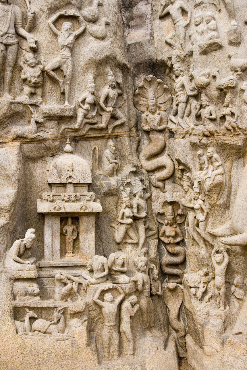 印度文化石头游客旅行低音雕刻雕塑旅游观光岩石图片